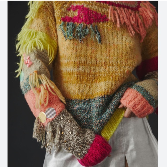 Anthropologie Multicolor Fringed Sweater - Picture 3 of 9
